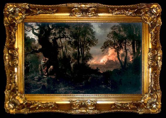 framed  Franciszek Kostrzewski Fire of village, ta009-2